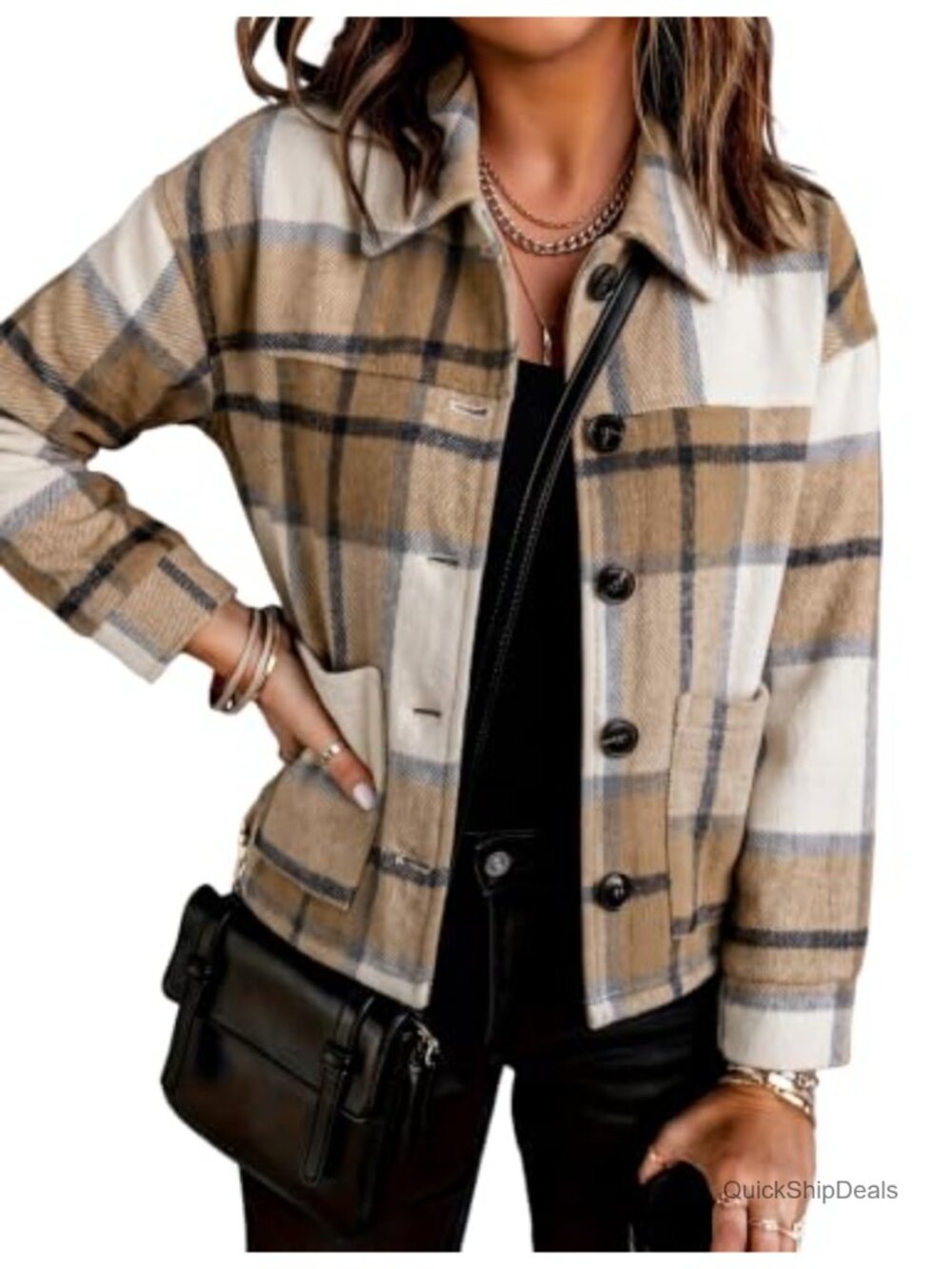 Women's Flannel Cropped Plaid Shacket Jacket Button Down Casual